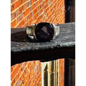 Estate Sterling Silver 925 Amethyst Ring with Cubic Zirconia Accents, Size 7, 10